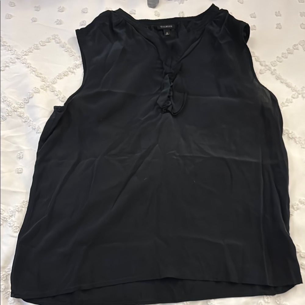 Talbots Black Mandarin Collar Blouse